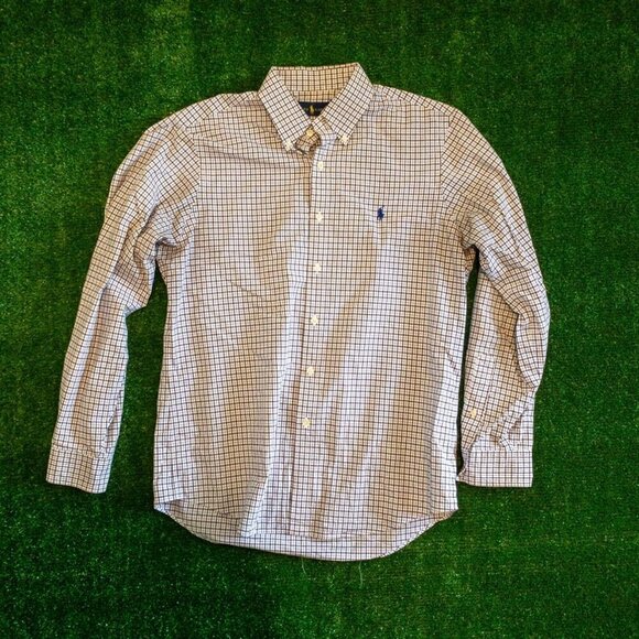 POLO RALPH LAUREN MENS CASUAL BUTTON DOWN SHIRT STRIPED BROWN BLUE WHITE SIZE M - Picture 5 of 5